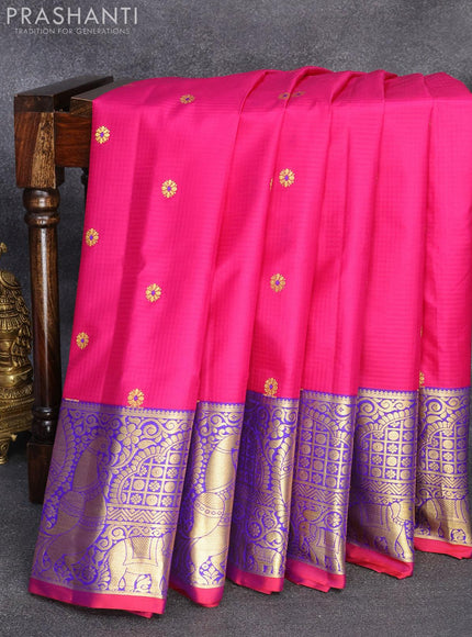 Pure gadwal silk saree pink and blue with zari woven floral buttas and zari woven border - {{ collection.title }} by Prashanti Sarees