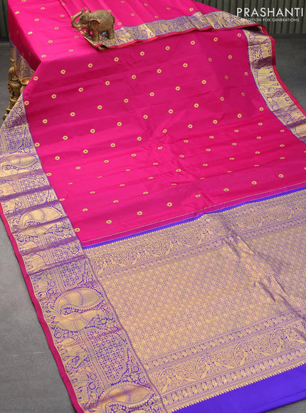 Pure gadwal silk saree pink and blue with zari woven floral buttas and zari woven border - {{ collection.title }} by Prashanti Sarees