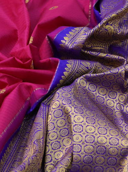 Pure gadwal silk saree pink and blue with zari woven floral buttas and zari woven border - {{ collection.title }} by Prashanti Sarees