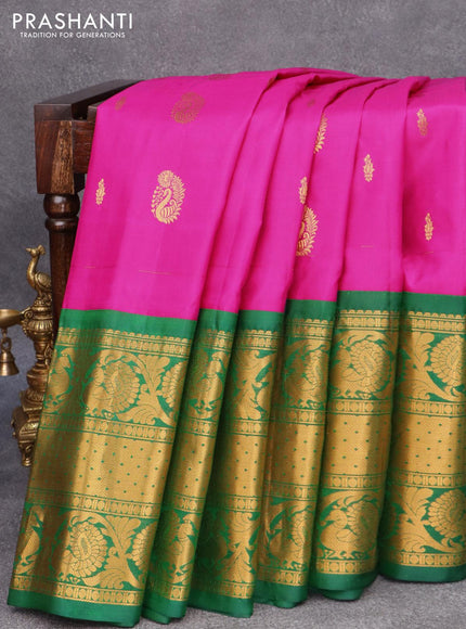 Pure gadwal silk saree pink and green with allover zari woven buttas and long rich annam zari woven border - {{ collection.title }} by Prashanti Sarees