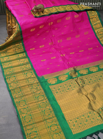 Pure gadwal silk saree pink and green with allover zari woven buttas and long rich annam zari woven border - {{ collection.title }} by Prashanti Sarees