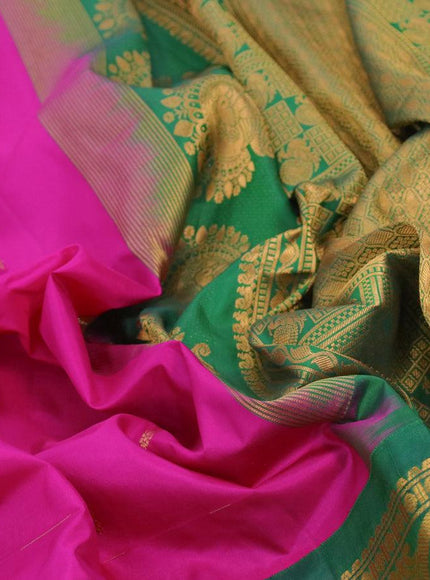 Pure gadwal silk saree pink and green with allover zari woven buttas and long rich annam zari woven border - {{ collection.title }} by Prashanti Sarees