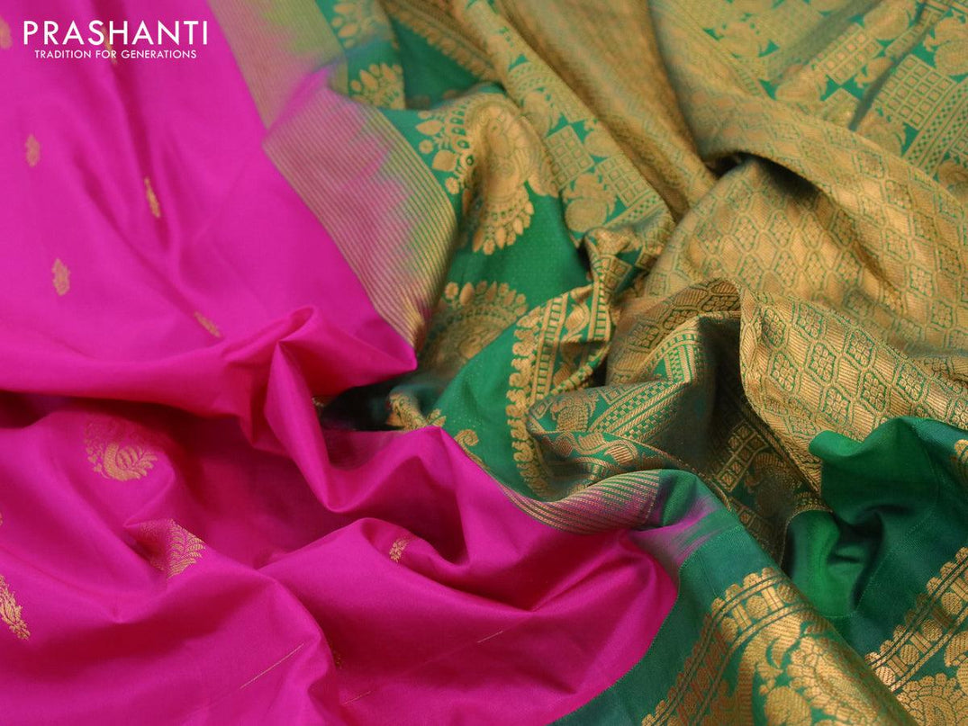 Pure gadwal silk saree pink and green with allover zari woven buttas and long rich annam zari woven border - {{ collection.title }} by Prashanti Sarees