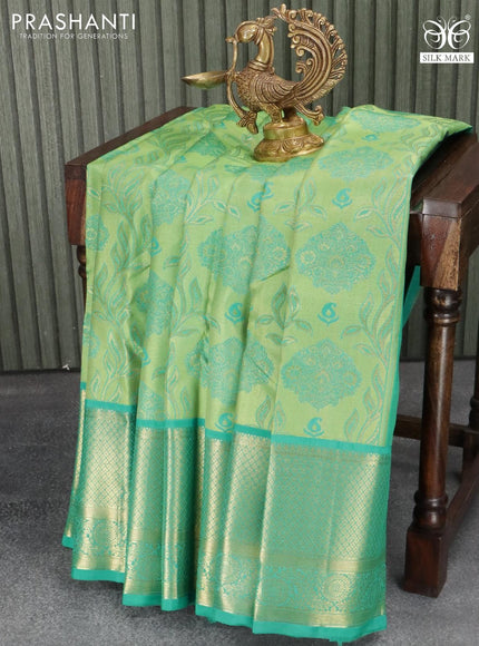 Pure Kanchivaram silk saree sea green tissue with allover thread and zari weaves with pure zari woven border - {{ collection.title }} by Prashanti Sarees