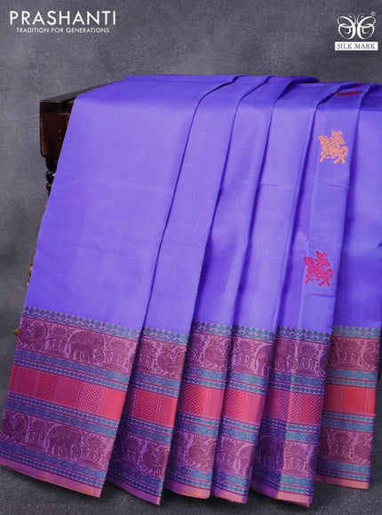 Pure kanjivaram silk saree blue and dual shade of rust with thread woven buttas and thread woven border - {{ collection.title }} by Prashanti Sarees