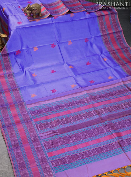 Pure kanjivaram silk saree blue and dual shade of rust with thread woven buttas and thread woven border - {{ collection.title }} by Prashanti Sarees