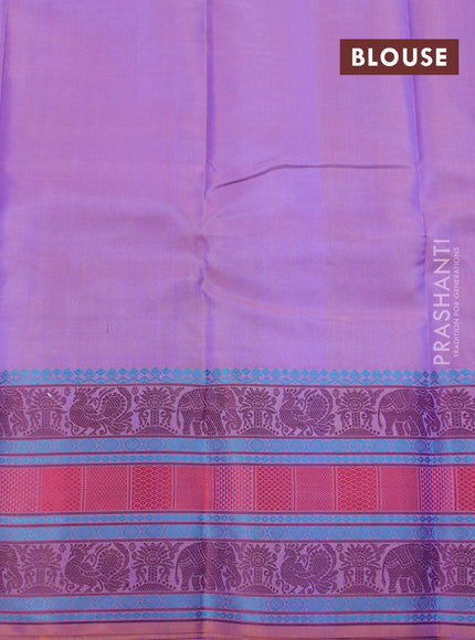 Pure kanjivaram silk saree blue and dual shade of rust with thread woven buttas and thread woven border - {{ collection.title }} by Prashanti Sarees