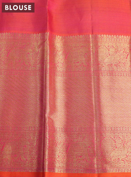 Pure kanjivaram silk saree blue and orange with zari woven buttas and long zari woven border - {{ collection.title }} by Prashanti Sarees