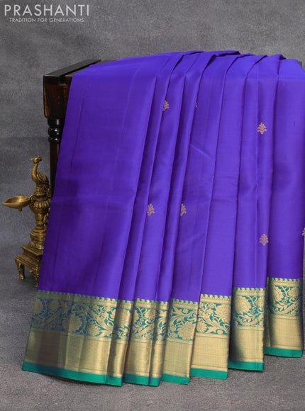 Pure kanjivaram silk saree blue and teal green with zari woven buttas and zari woven border - {{ collection.title }} by Prashanti Sarees