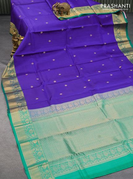 Pure kanjivaram silk saree blue and teal green with zari woven buttas and zari woven border - {{ collection.title }} by Prashanti Sarees