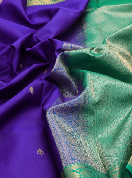 Pure kanjivaram silk saree blue and teal green with zari woven buttas and zari woven border - {{ collection.title }} by Prashanti Sarees