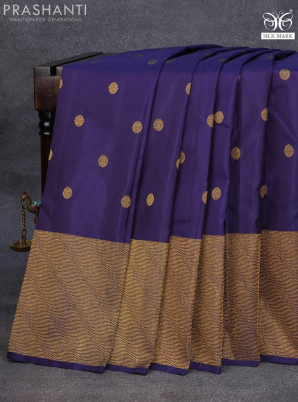 Pure kanjivaram silk saree blue with zari woven buttas and zari woven border - {{ collection.title }} by Prashanti Sarees