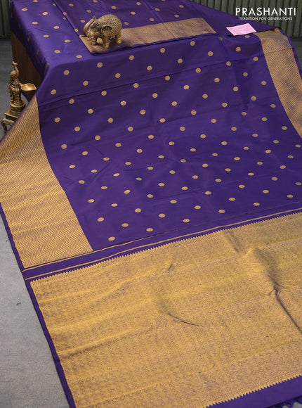 Pure kanjivaram silk saree blue with zari woven buttas and zari woven border - {{ collection.title }} by Prashanti Sarees