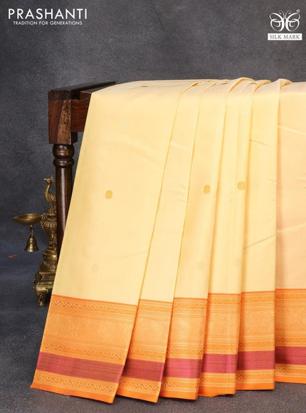 Pure kanjivaram silk saree cream and orange with thread woven buttas and thread woven border zero zari - {{ collection.title }} by Prashanti Sarees