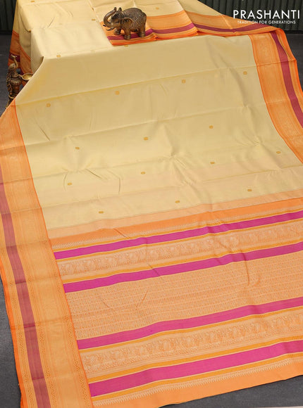 Pure kanjivaram silk saree cream and orange with thread woven buttas and thread woven border zero zari - {{ collection.title }} by Prashanti Sarees