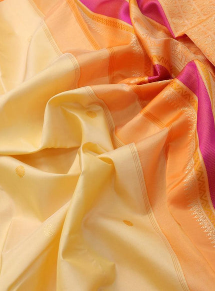 Pure kanjivaram silk saree cream and orange with thread woven buttas and thread woven border zero zari - {{ collection.title }} by Prashanti Sarees