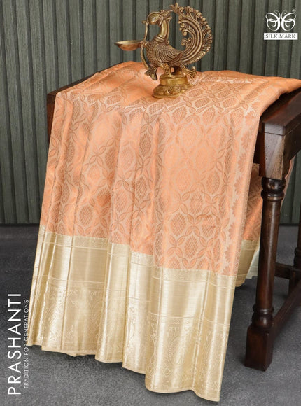 Pure kanjivaram silk saree cream with allover copper zari weaves and rich annam silver zari woven border - {{ collection.title }} by Prashanti Sarees