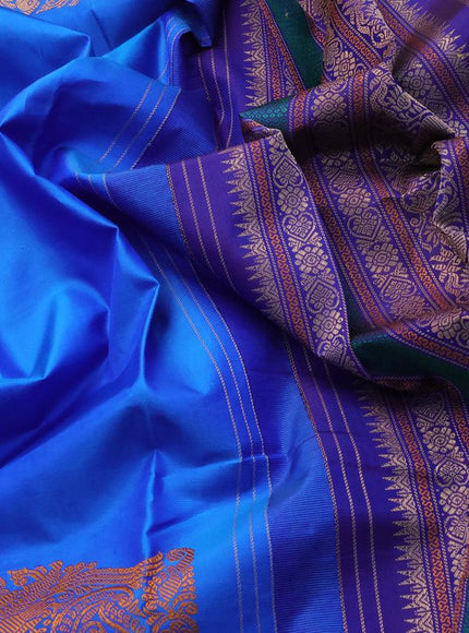 Pure kanjivaram silk saree cs blue and dark blue with thread woven buttas and long thread woven border zero zari - {{ collection.title }} by Prashanti Sarees