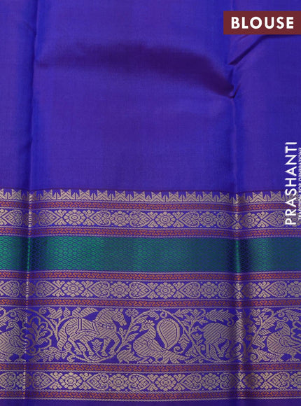 Pure kanjivaram silk saree cs blue and dark blue with thread woven buttas and long thread woven border zero zari - {{ collection.title }} by Prashanti Sarees