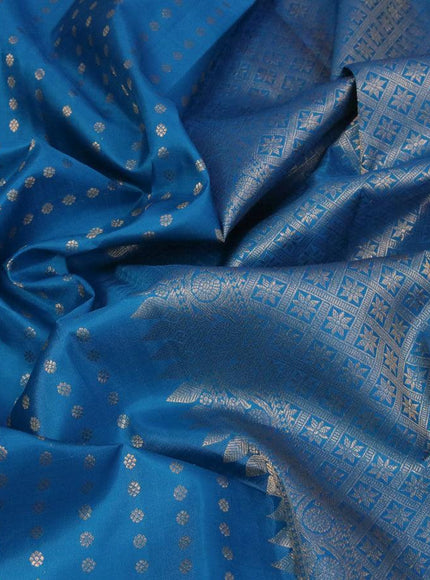 Pure kanjivaram silk saree cs blue with allover zari woven butta weaves and zari woven border - {{ collection.title }} by Prashanti Sarees