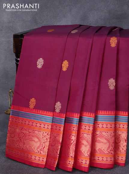 Pure kanjivaram silk saree dark magenta pink and pink with thread woven buttas and thread woven border - {{ collection.title }} by Prashanti Sarees