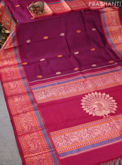 Pure kanjivaram silk saree dark magenta pink and pink with thread woven buttas and thread woven border - {{ collection.title }} by Prashanti Sarees