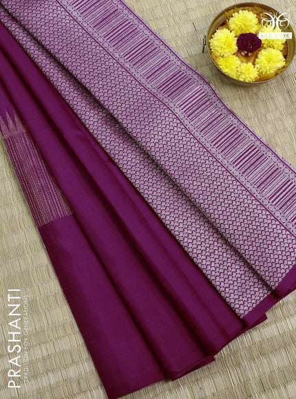 Pure kanjivaram silk saree dark magenta pink with silver & copper zari woven buttas in borderless style - {{ collection.title }} by Prashanti Sarees