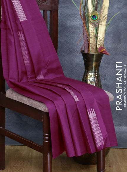 Pure kanjivaram silk saree dark magenta pink with silver & copper zari woven buttas in borderless style - {{ collection.title }} by Prashanti Sarees