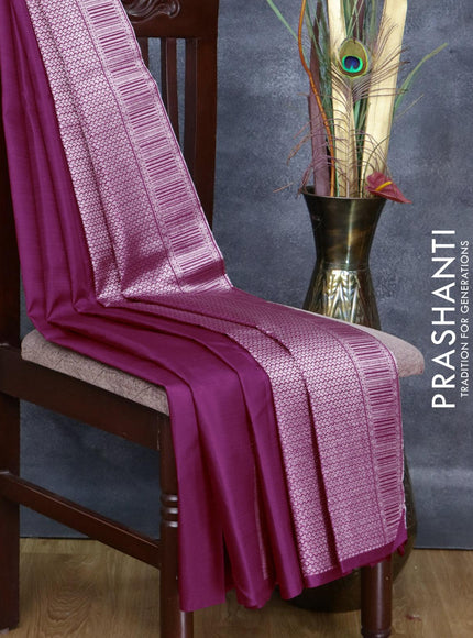 Pure kanjivaram silk saree dark magenta pink with silver & copper zari woven buttas in borderless style - {{ collection.title }} by Prashanti Sarees