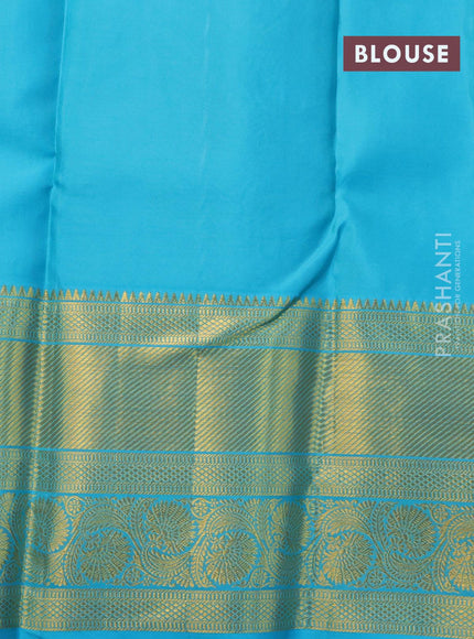 Pure kanjivaram silk saree deep wine shade and light blue with allover zari woven brocade weaves and long zari woven border - {{ collection.title }} by Prashanti Sarees