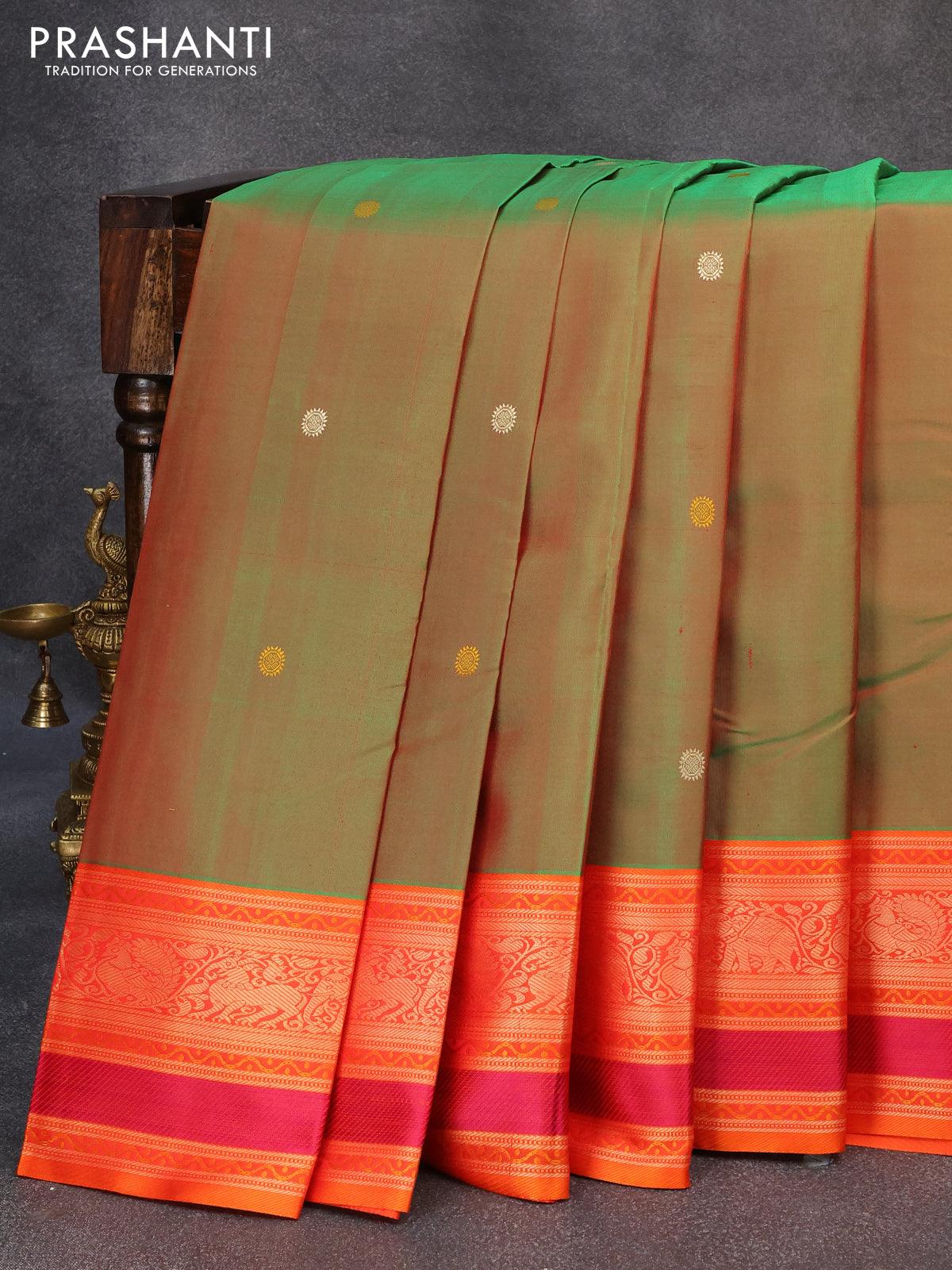 Arani semi silk saree multi colour and green with allover paalum pazha –  Cherrypick