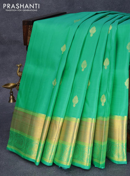 Pure kanjivaram silk saree dual shade of teal green with zari woven buttas and rich zari woven border Butta style - {{ collection.title }} by Prashanti Sarees