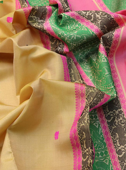 Pure kanjivaram silk saree elaichi green and sandal with thread woven buttas and thread woven border zero zari - {{ collection.title }} by Prashanti Sarees