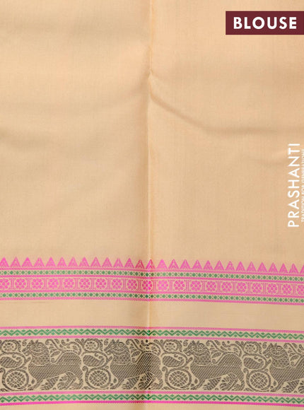 Pure kanjivaram silk saree elaichi green and sandal with thread woven buttas and thread woven border zero zari - {{ collection.title }} by Prashanti Sarees