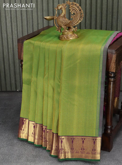 Pure kanjivaram silk saree green and deep purple with allover self emboss and rich zari woven border - {{ collection.title }} by Prashanti Sarees