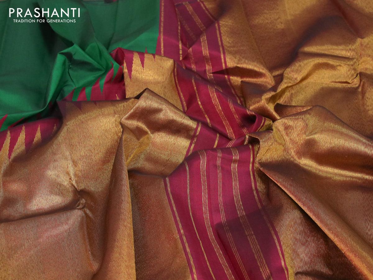 Rani Pink Kanjeevaram Silk Saree With Temple Motifs – Cherrypick