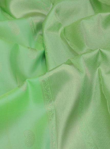 Pure kanjivaram silk saree green shade with silver zari woven paisley buttas and silver zari woven border - {{ collection.title }} by Prashanti Sarees