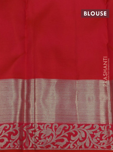 Pure kanjivaram silk saree green shade with silver zari woven paisley buttas and silver zari woven border - {{ collection.title }} by Prashanti Sarees