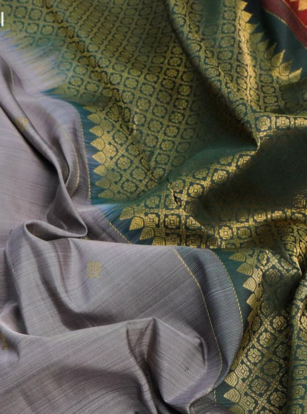 Pure kanjivaram silk saree grey shade and maroon with zari woven buttas and rich zari woven elephant border - {{ collection.title }} by Prashanti Sarees