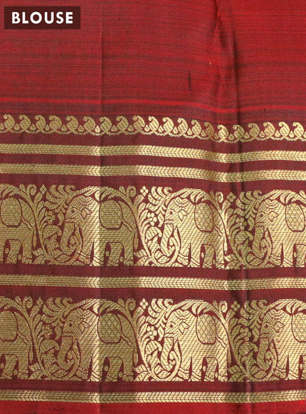 Pure kanjivaram silk saree grey shade and maroon with zari woven buttas and rich zari woven elephant border - {{ collection.title }} by Prashanti Sarees