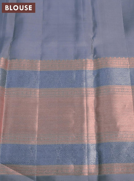 Pure kanjivaram silk saree grey shade with zari woven buttas and long zari woven border - {{ collection.title }} by Prashanti Sarees