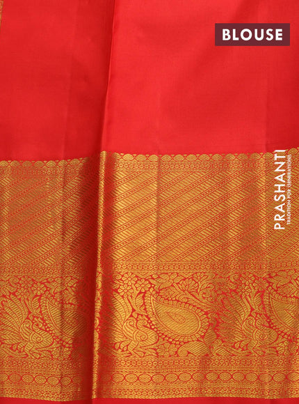 Pure kanjivaram silk saree light blue and red with allover zari woven brocade weaves and long zari woven border - {{ collection.title }} by Prashanti Sarees