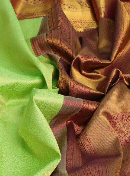 Pure kanjivaram silk saree light green and maroon with allover zari woven brocade weaves and long zari woven floral border Brocade pattern - {{ collection.title }} by Prashanti Sarees