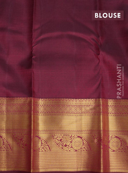 Pure kanjivaram silk saree light green and maroon with allover zari woven brocade weaves and long zari woven floral border Brocade pattern - {{ collection.title }} by Prashanti Sarees