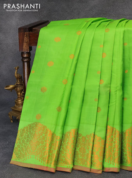 Pure kanjivaram silk saree light green and pink with copper zari woven buttas and rich copper zari woven border - {{ collection.title }} by Prashanti Sarees