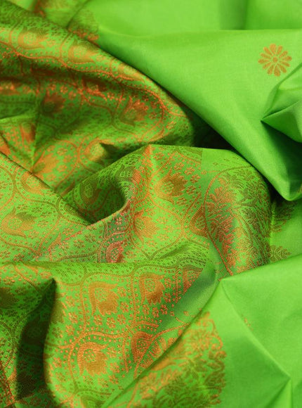 Pure kanjivaram silk saree light green and pink with copper zari woven buttas and rich copper zari woven border - {{ collection.title }} by Prashanti Sarees