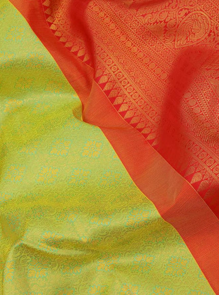 Pure kanjivaram silk saree light green and red with allover zari woven brocade weaves and zari woven border - {{ collection.title }} by Prashanti Sarees