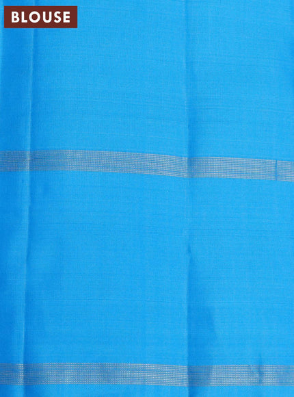 Pure kanjivaram silk saree light pink and cs blue with allover silver & gold zari stripe weaves & buttas and rettapet zari woven border - {{ collection.title }} by Prashanti Sarees