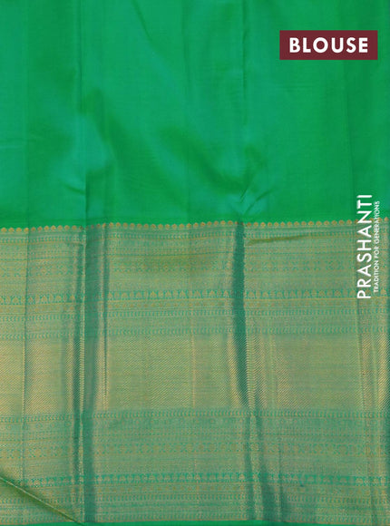 Pure kanjivaram silk saree light pink and green shade with silver & gold zari woven butta weaves and long zari woven border - {{ collection.title }} by Prashanti Sarees