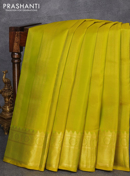 Pure kanjivaram silk saree lime green and dual shade of bluish green with allover zari weaves and temple zari woven border - {{ collection.title }} by Prashanti Sarees